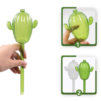 HaoGludi 4 PCS Self Watering Spikes for Plant, 3.38 oz Cactus Shape Watering Globes, Plastic Indoor & Outdoor Automatic Plants Waterer for Everyday or Vacation Use(2 Green, 2 Clear)