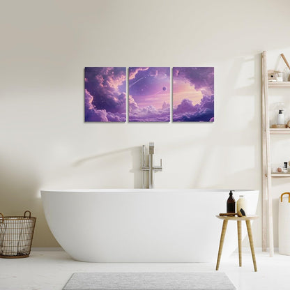 Feelyou Purple Galaxy 3 Piece Canvas Wall Art for Living Room Bedroom Starry Galaxy Wall Art for Home Decor 3D Printed Space Office Decor Artwork Dreamy Nebula Picture Painting Posters