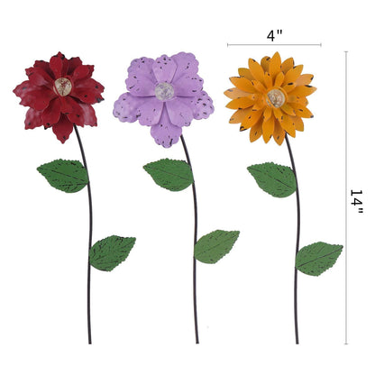 Topadorn 3 Pack Glow-in-the-Dark Flower Garden Stakes, Metal Plant Picks with Shaking Heads, Weatherproof Yard Pathway Decor