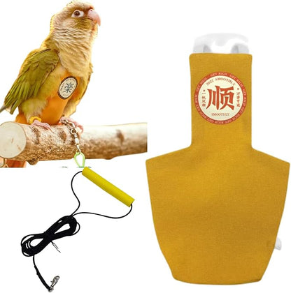 MANON ROSA Bird Diapers Leash Set Washable Reusable Handmade Flight Suit Waterproof Inner Layer - Protective Parrot Nappy Clothes Parakeets Macaws Budgies Canaries (Yellow1,Sun Conure)