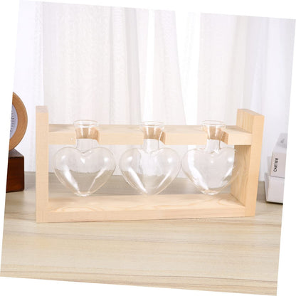 ORFOFE Heart Shaped Glass Vase with Wooden Stand Hydroponic Planter Accessory