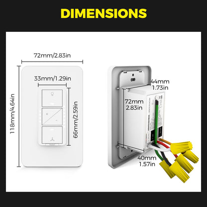 Smart Ceiling Fan Control and Light Dimmer Switch, Compatible with Alexa/Google Assistant/Smart Life, Neutral Wire Required, Single Pole Fan Light Switch, 2.4G Wi-Fi only, Timer, No Hub Required, 2PCS