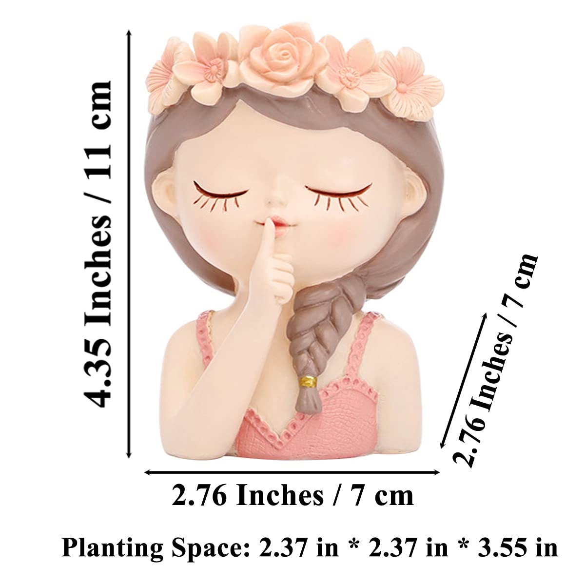 Cute Head Planter Resin Succulent Planter Little Girl Flower Pot, Human Face Cactus Plants Container Bonsai Holder Thumb Pot Fairy Figurine Statue Planters with Drainage Decor Gift (Quiet Girl)