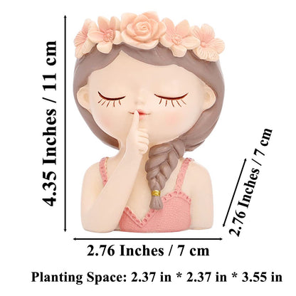 Cute Head Planter Resin Succulent Planter Little Girl Flower Pot, Human Face Cactus Plants Container Bonsai Holder Thumb Pot Fairy Figurine Statue Planters with Drainage Decor Gift (Quiet Girl)
