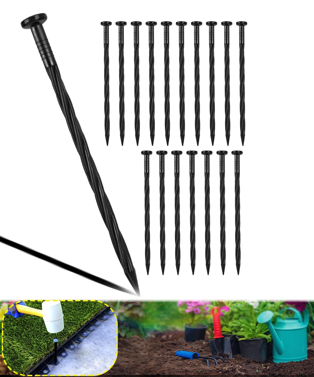 Meboyz 50-Pack 8-Inch Plastic Landscape Stakes,Spiral Edging Spikes Landscape Anchoring Spikes for Paver Edging, Weed Barrier, Artificial Turf & More Weed Barrier, Artificial Turf & More.