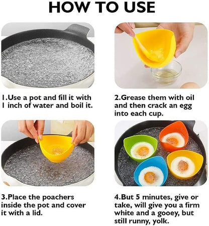 YomiFamily 4 Pack Silicone Egg Poacher Cups with Ring Standers, Nonstick Egg Poaching Cups for Air Fryer, Baking oven or Stovetop Cooking, BPA Free