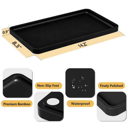 Weenson Black Bathroom Vanity Tray for Countertop Decor Perfume Makeup Toiletries Toilet Tank, Large Bamboo Kitchen Tray for Spice Salt, Serving Tray for Food Coffee, Nightstand Candle 14.2”x8.3”
