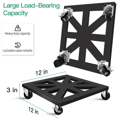 LLAXERGU Plant Caddy with Wheels, 12'' 2 Pack Metal Rolling Plant Stand Square Plant Dolly with Iron Lockable Casters Heavy Duty Pot Mover Rollers, Holds up 400 Lbs Planter