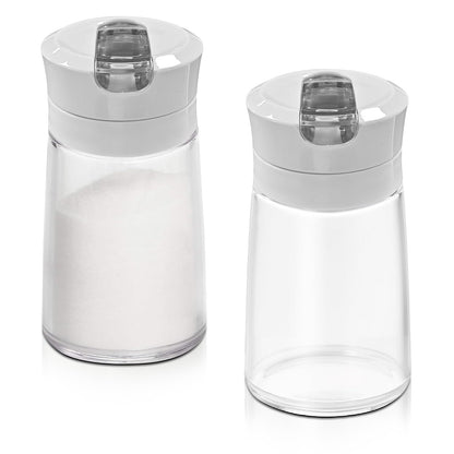 Sekonow 2Pcs Glass Sugar Dispenser with Auto Flip Pour Spout, Weighted Pourer Sugar Container, 8.5oz Sugar Bowl Shaker Jar Salt Dish Holder Coffee Bar Accessories, Grey