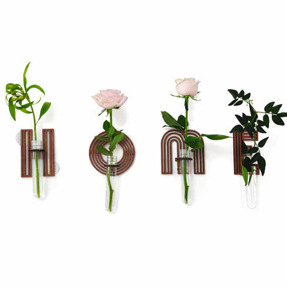 Home Letter Wall Propagation Planters Test Tubes Wall Decor for Hanging Plants Clear Water Plant Vase Brown Wood Water Propagation Station 4 Pack