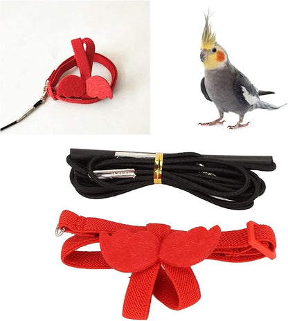Pet Bird Harness Leash, Lightweight Bird Flying Harness Anti Bite Bird Harness Leash for Parrots Pigeons Lovebird Red