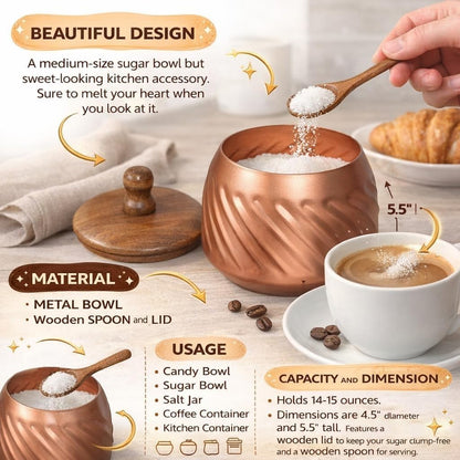 Frescorr - Sugar Bowl with Lid and Spoon, 14 oz Sugar Bowl with Spoon, Sugar Container for Coffee Bar, Sugar Jar, Modern Farmhouse Kitchen Decor