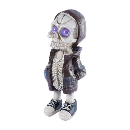 Brizoria Skeleton Decorations Skull Figurine in Hoodie with Purple Eyes Resin Gothic Tabletop Decor Small Skeleton Figure for Halloween Shelf Desk Skull Home Decor Display