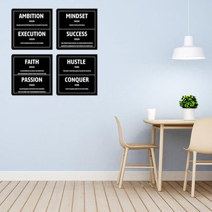 Motivational Office Wall Decor Inspirational Success Canvas Wall Art Hustle Mindset 3 Pieces Posters Prints Wall Picture Artwork Home Living Room Bedroom Framed Ready to Hang - 12"x12"x4PCS