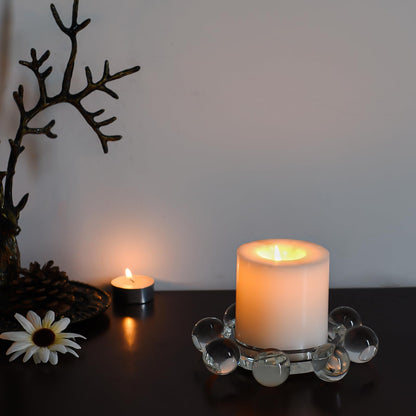 Marvala Crystal Bubble Candle Holder, Round Pillar Candlestick Plate Stand for Table Centerpieces, Candle Dish for Home Decor, Modern Decorative, Party, Wedding (Clear)