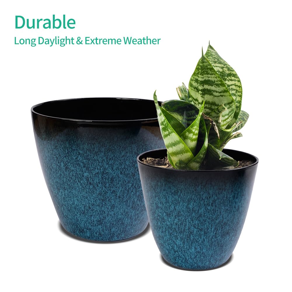 RICH ATLAS 2 Pack Plant Pots Durable Decorative Flower Pots,8 Inch Planter with Drainage Hole + 6 Inch Planter Set for Indoor and Outdoor Plants,Flowers,Succulents - Blue