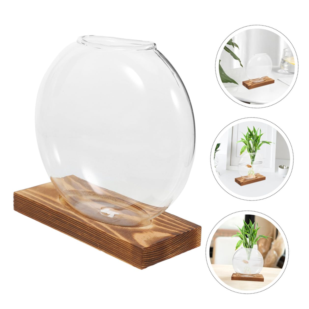 DOITOOL 2pcs Hydroponic Plant Glass Vases with Wooden Base, Small Propagation Jars for Indoor Greenery, Retro Style Desk Flower Pots for Home Office Décor