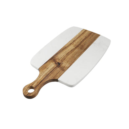 Nicerity Cutting Board with Marble and Natural Wood White Marble and Wood Charcuterie Board Cheese Board With Handle Serving （Type-3）