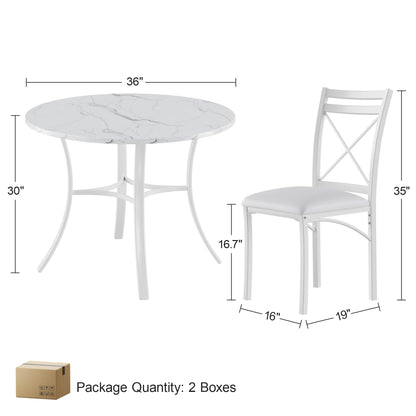 VECELO 5 Piece Dining Table Set for 4 with Chairs, Faux Marble Tabletop, Small Space, Kitchen, Breakfast Nook, White