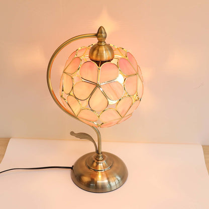 Bieye L10836 Tiffany Style Stained Glass Flower Petal Table Lamp with Brass Base for Home Décor (Pink, 8“ Flower Ball)