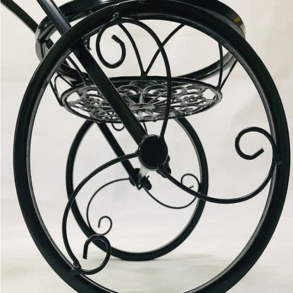 Iron Flower Plant Stand 3 Potted Bicycle Shape Garden Planters Rack Patio Metal Display Shelf Stand Indoor Outdoor (Black- Round) (20.1inh) (Black )