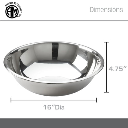 American Metalcraft 16" Stainless Steel Mixing Bowl - 13-Quart Durable Metal Bowls for Mixing, Large Stainless Steel Bowl