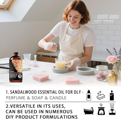 Sandalwood Essential Oil, Sandalwood Oil 16 Fl Oz 480 ML for Diffuser Humidifier Yoga Cleaning DIY Candle Soap Making Perfume Gift Essential Oils