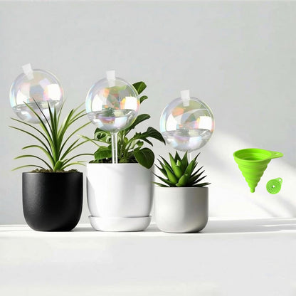 OYSIR 3 PCS Top-Fill Self Watering Globes, Automatic Plant Watering Devices, Transparent Self Watering Planter Insert, Durable Clear Glass Aqua Bulbs for Indoor, Ball Shape, & Funnel