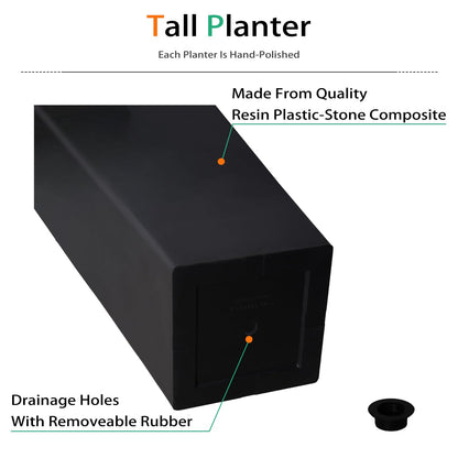Heyzier Tall Planters for Outdoor Plants, Large Resin Flower Pots for Garden, Front Porch, Patio, Indoor - Set of 2 (Black, 28 inch - 2 Pack)