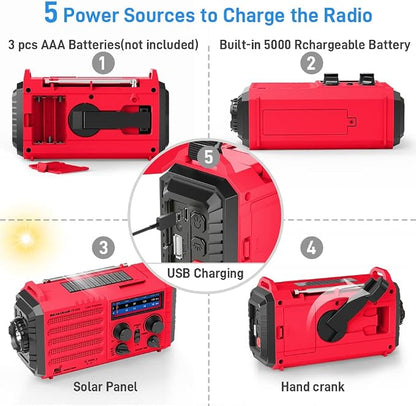 Emergency Weather Radio Solar Hand Crank Battery Operated Portable AM FM Shortwave Radio with NOAA Alert, Flashlight, Reading Lamp, Cellphone Charger,Earphone Jack, SOS Alarm for Home Outdoor Survival