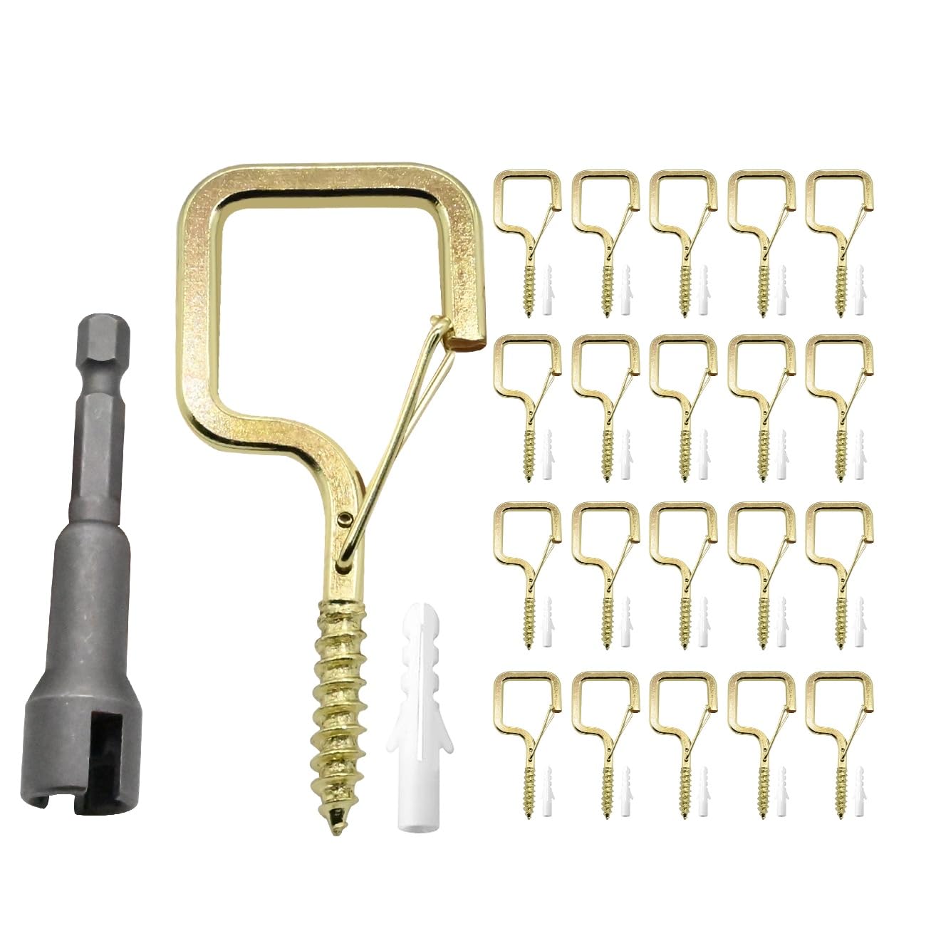 MIHUYAN 20PCS Square Q-Hanger Hooks with Windproof Screw, Wall/Ceiling Hooks for Outdoor String Lights, Hanging Christmas Decorations, Plants, Bird Feeders and Lanterns, with 1 Wing Nut Driver, Black
