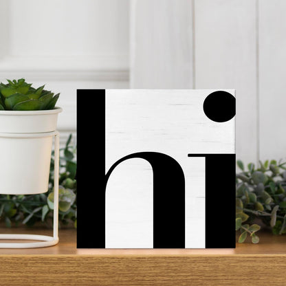 JXREQ Office Welcome Home Sign Desk Decor, Hi Sign, Home Office Decor, Farmhouse Decor Housewarming Nursery Living Room Kitchen Bathroom Tabletop Decor, 5x5 Inch