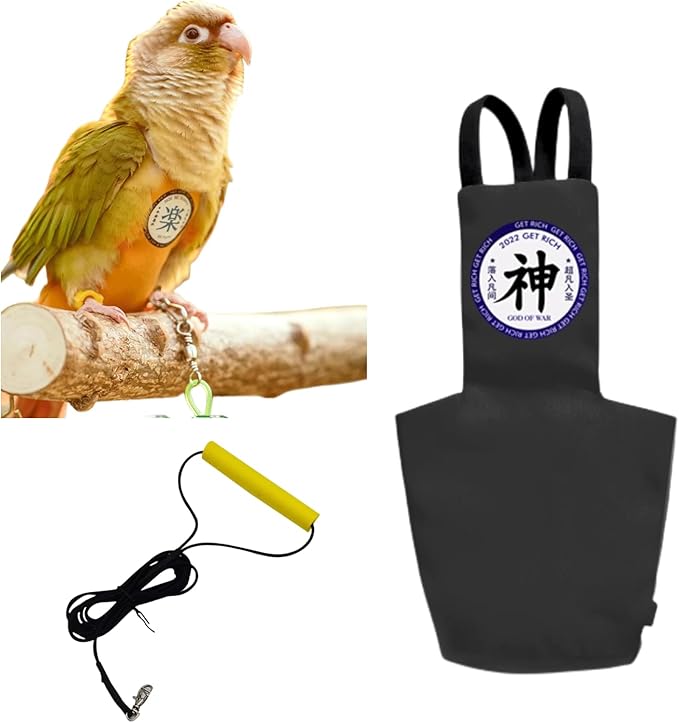MANON ROSA Bird Diapers Leash Set Washable Reusable Handmade Flight Suit Waterproof Inner Layer - Protective Parrot Nappy Clothes Parakeets Macaws Budgies Canaries (Black1,Myna)