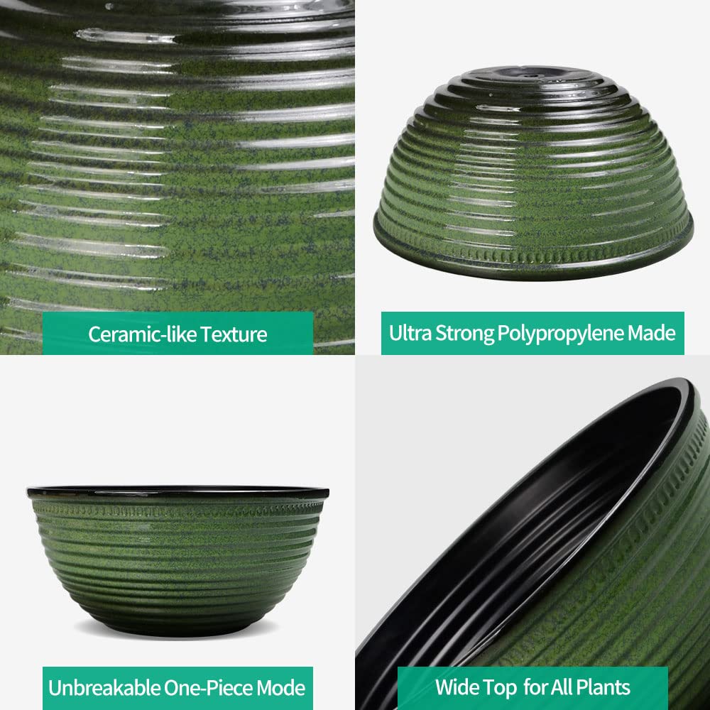 RICH ATLAS 2 Pack 10 Inch Plant Pots,Durable Decorative Flower Pots Planters with Drainage Hole for Indoor and Outdoor Plants,Flowers,Succulents, Green