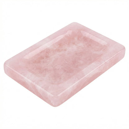 Lierlava Small Rose Quartz Soap Dish & Ring Holder - 4.3" Natural Pink Crystal Jewelry Tray - Mini Stone Decorative Dish for Bathroom Vanity & Nightstand