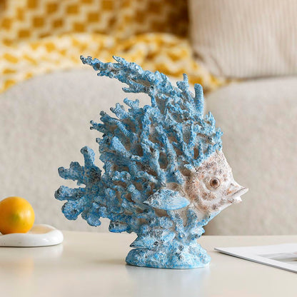 SUYNYBHF Coral Fish Figurines Beach Coastal Coral Reef Decor 9.6-inch Resin Statue Angel Fish Home Office Desktop Sculpture Bathroom Decoration Mom Gift Ornament Gift(Blue) (Blue Coral Fish)