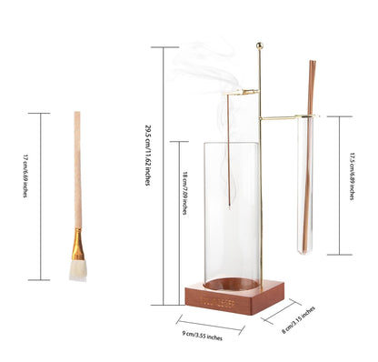 SULUNZEGER Incense Holder for Stick, Glass Insence Burner for Sticks with Removable Anti Ash Catcher & Storage Tube, Wood Cones Holders Stand with Ash Brush, Yoga Spa Madiation Relaxation, Home Decor