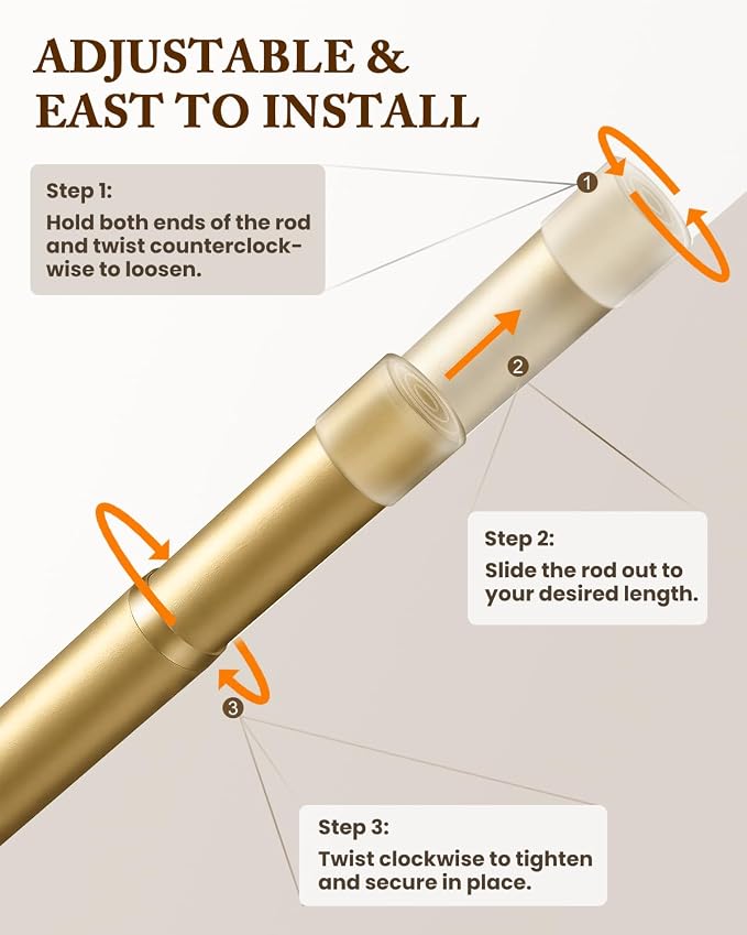 Heavy Duty Closet Rod, 17-84 IN Closet Rods for Hanging Clothes, Gold | Stepless Adjustable, Supports up to 66 lbs, Multiple Size Options, Easy Installation, Multi Purpose , Wall-Mounted