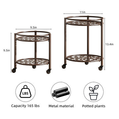 Rioneta Rolling Plant Stand with Wheels – 2 Tier Flower Pot Holder for Indoor & Outdoor, Easy Move Cart for Balcony, Patio, Garden, 165 lbs Capacity Coffee