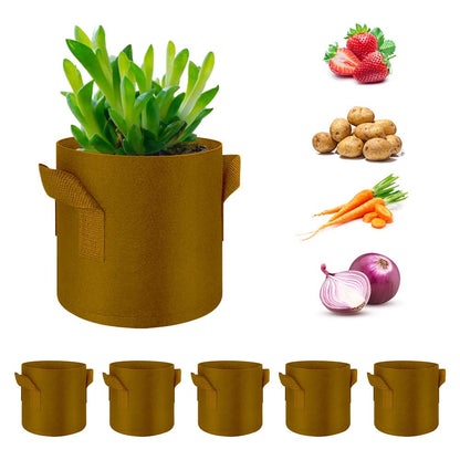 FineGearPow 5-Pack 5 Gallon Grow Bags Heavy Duty Thickened Nonwoven Fabric Pots with Handles, Plant Grow Bags for Vegetables/Flower/Plant/Fruits, Brown