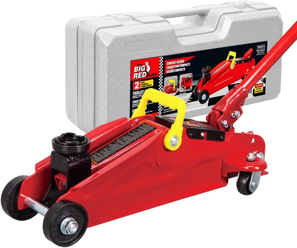 BIG RED T82012 Torin Hydraulic Trolley Service/Floor Jack with Blow Mold Carrying Storage Case, 2 Ton (4,000 lb) Capacity, Red