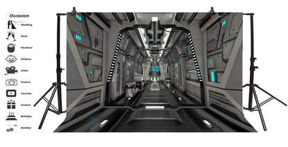 ZJRBJB 10x8ft Spaceship Wars Interior Galaxy Backdrop Outer Space Star Space Station Astronaut Spacecraft Background Universe Adventure Asteroid Science Fiction Birthday Banner Photo Booth