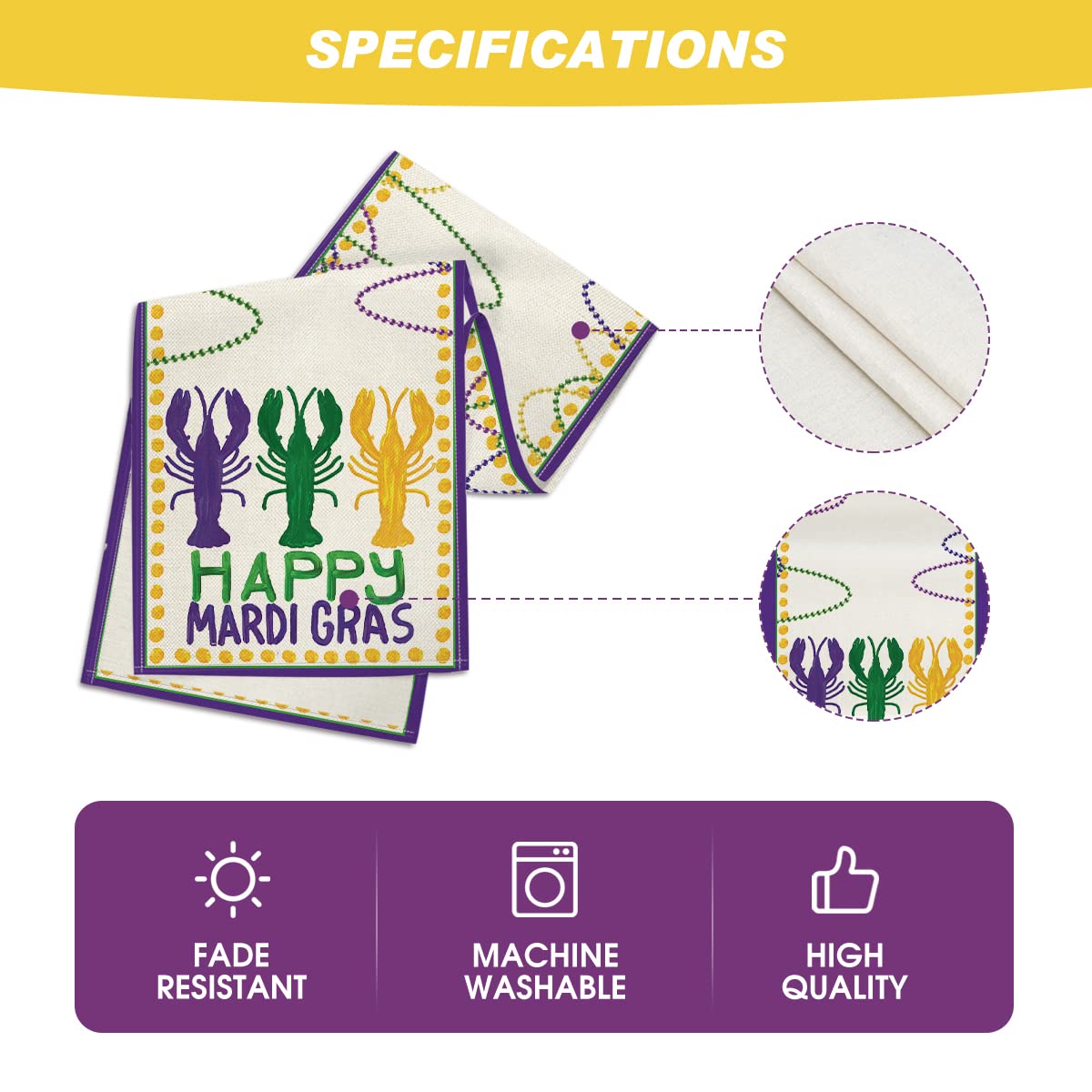 Artoid Mode Beads Happy Mardi Gras Carnival Table Runner, Seasonal Holiday Kitchen Dining Table Decoration for Indoor Outdoor Home Party Decor 13 x 90 Inch