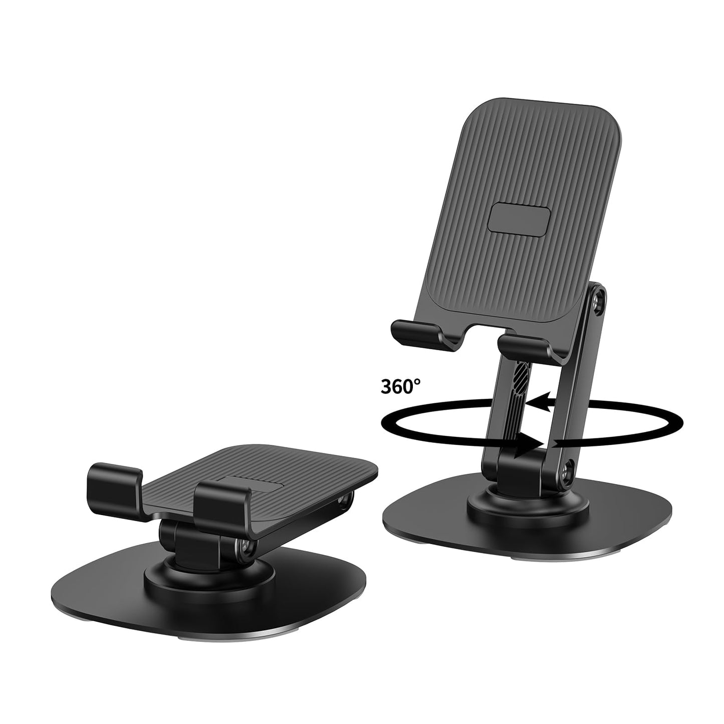 CXTX 360° Rotating Cell Phone Stand for Desk, Adjustable & Foldable Phone Holder, Aluminum Desktop Phone Stand with Anti-Slip Base, Compatible with iPhone, iPad, Android Phones, K69-Black