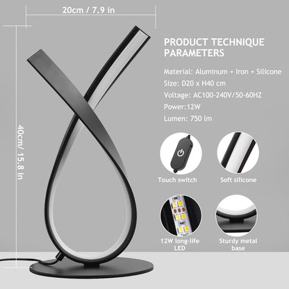 NUÜR Modern Table Lamp, Stepless Dimmable LED Spiral Lamp for Living Room, Contemporary Nightstand Lamp, Black Bedside Table Lamp for Bedroom, Home, Office