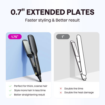 Wavytalk Wet to Straight Hair Straightener, Titanium 1.75 Inch Vent Sesh Wide Flat Iron, Straightener for Damp or Dry Hair with Dual Voltage Leave Silky & Smooth, Black