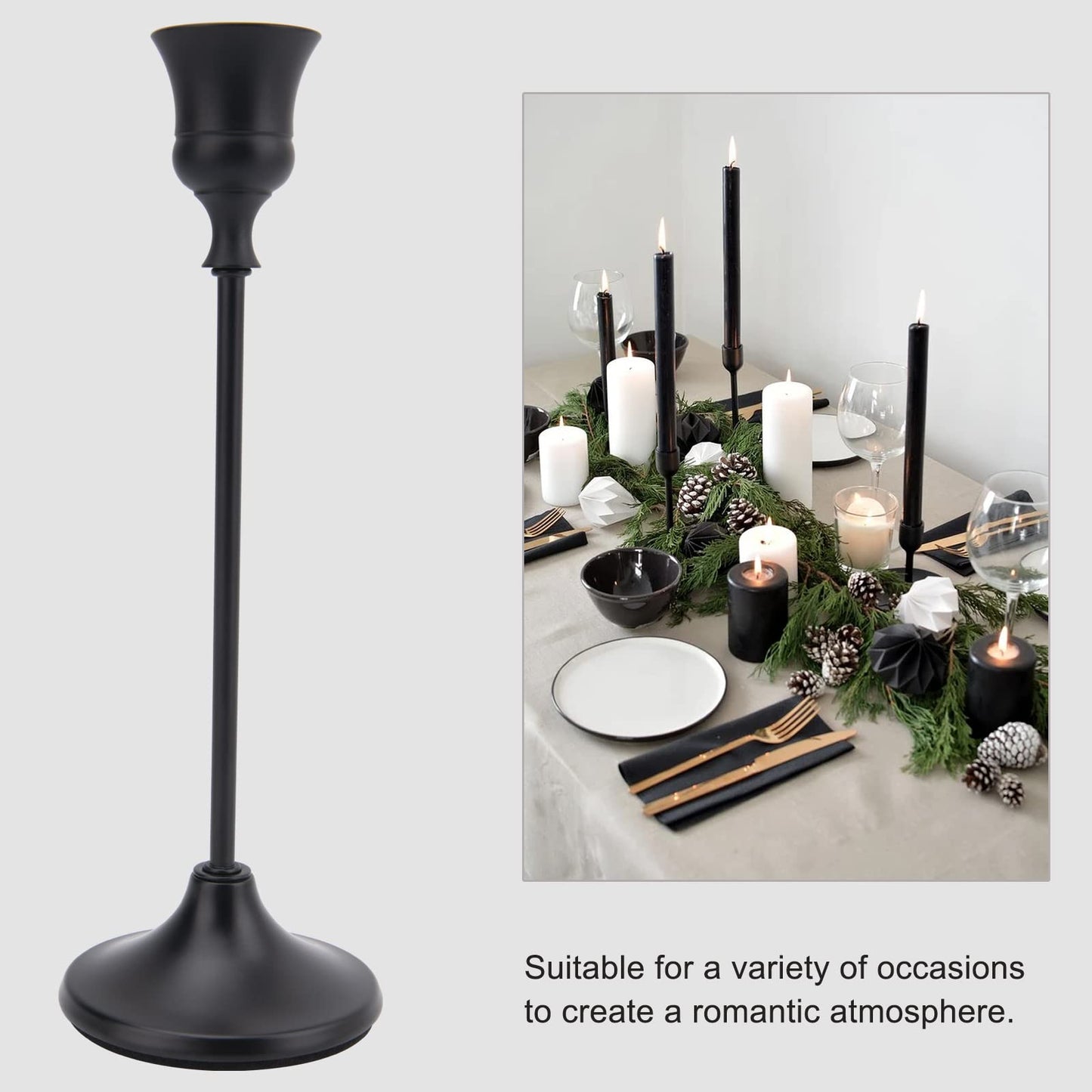 Black Candle Holders Set of 6, Candle Stick Candle Holder Black, Matte Black Taper Candle Holders for Home Decor, Wedding, Dinning, Party