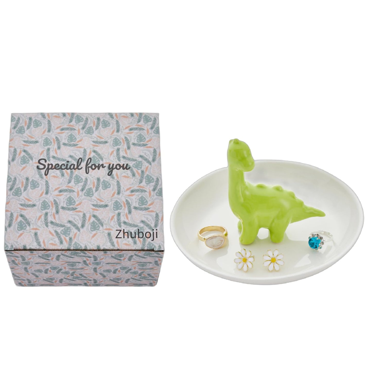 Zhuboji Dinosaur Ring Holder Jewelry Dish, Ceramic Jewelry Holder Jewelry Tray Preppy Room Decor, Cute Gifts for Women Girls Birthday Wedding Christmas