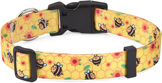 Mihqy Dog Collar with Bohemia Floral Tribal Geometric Patterns - Soft Ethnic Style Collar Adjustable for Small Medium Large Dogs(Bee,L)