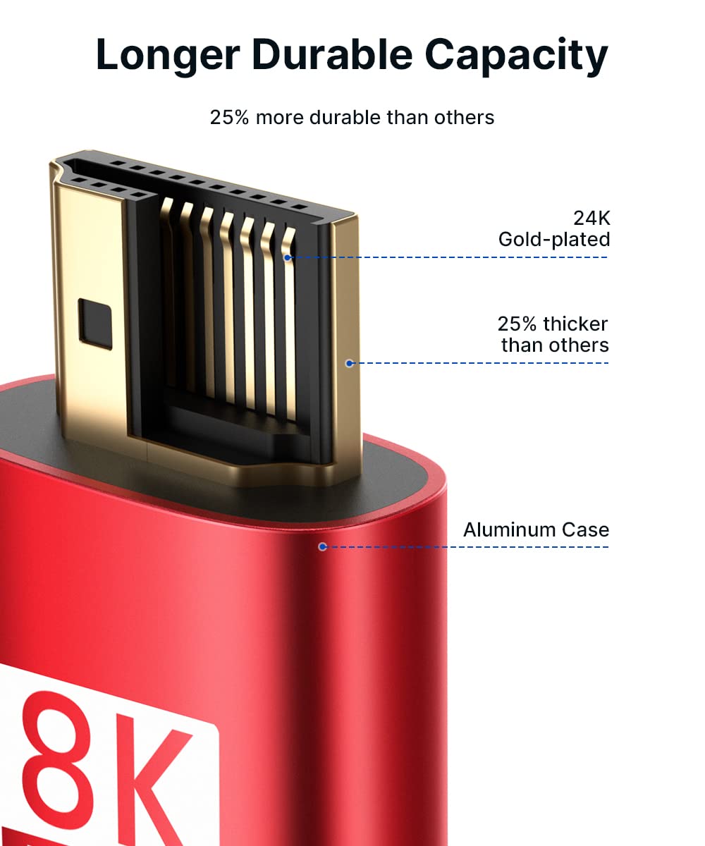 JSAUX 8K HDMI Cable 2.1 2 Pack 6ft, 48Gbps Ultra High Speed HDMI Cable Braided Cord (4K@144Hz, 4K@120Hz, 8K@60Hz) HDCP 2.2&2.3 HDR 10 eARC ARC, Compatible with Switch 2/PS5/Laptop/Monitor/HDTV/-Red
